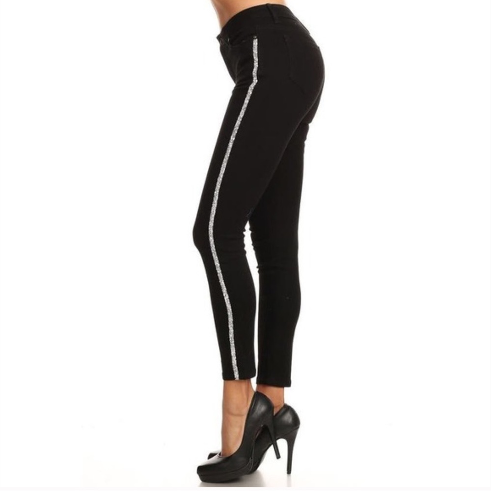 L'AGENCE Margot Black Skinny Jeans with Rhinestone Crystals High Rise Size 25